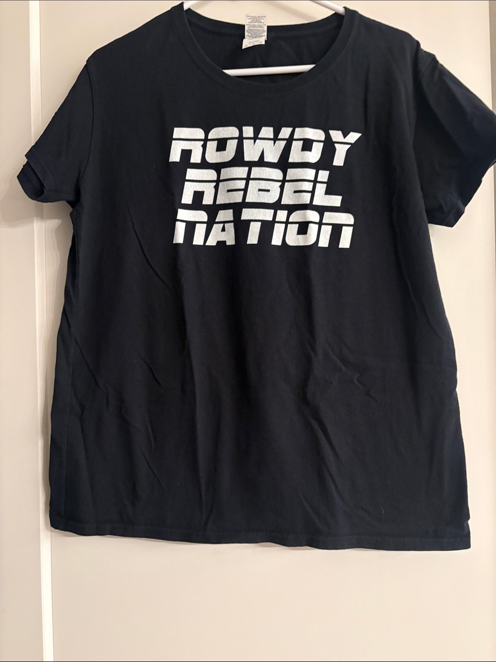 Gildan Black Tee with White 'Rowdy Rebel Nation' Graphic